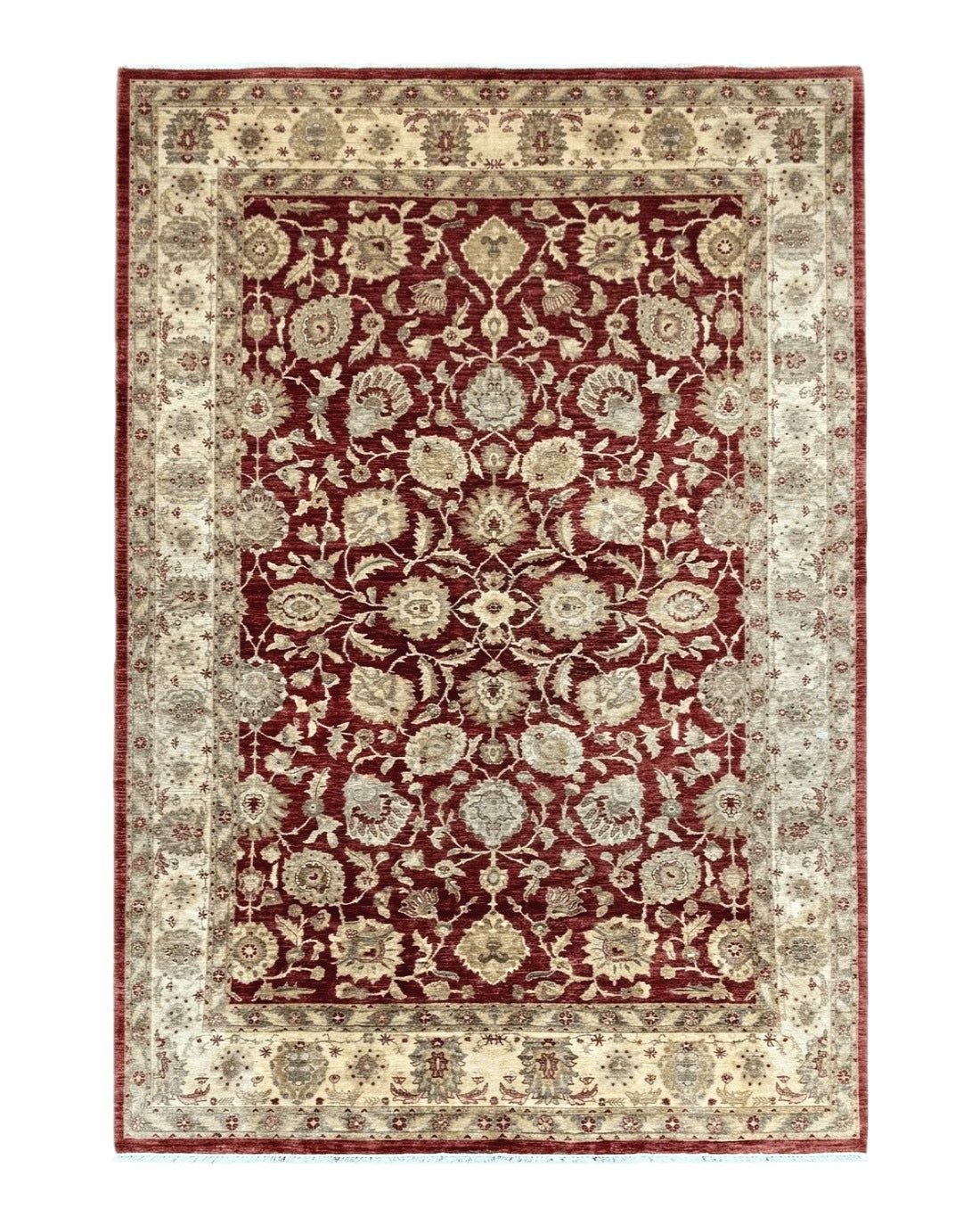 Pak Persian Rug 10x14, Sultanabad Mahal Peshawar Chobi Carpet, Large Vintage Wool Oriental Rug, Maroon & Beige, Floral Allover, Handmade - Jewel Rugs
