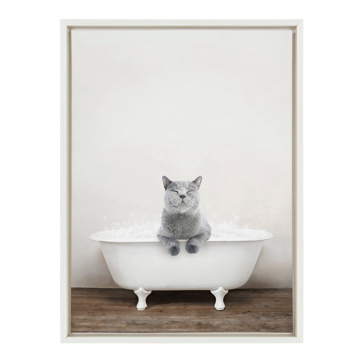 Sylvie Cat in Rustic Bath Framed Canvas by Amy Peterson Art Studio