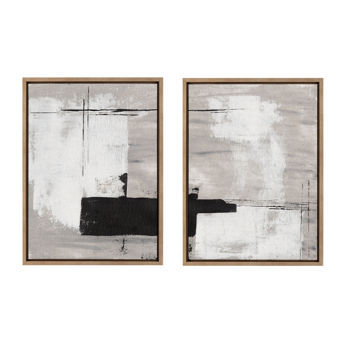 Sylvie Line 1 Left and Right Neutral Linen Framed Canvas Art Set by Nikita Jariwala