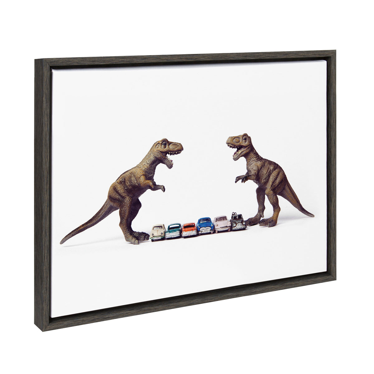 Sylvie Dino Cars Faceoff Framed Canvas by Saint and Sailor Studios
