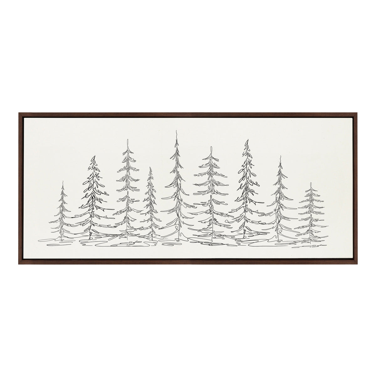 Sylvie Minimalist Evergreen Trees Sketch Framed Canvas by The Creative Bunch Studio