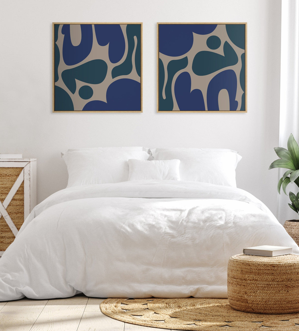 Sylvie Groovy Happy Abstract Blue and Green Framed Canvas by The Creative Bunch Studio