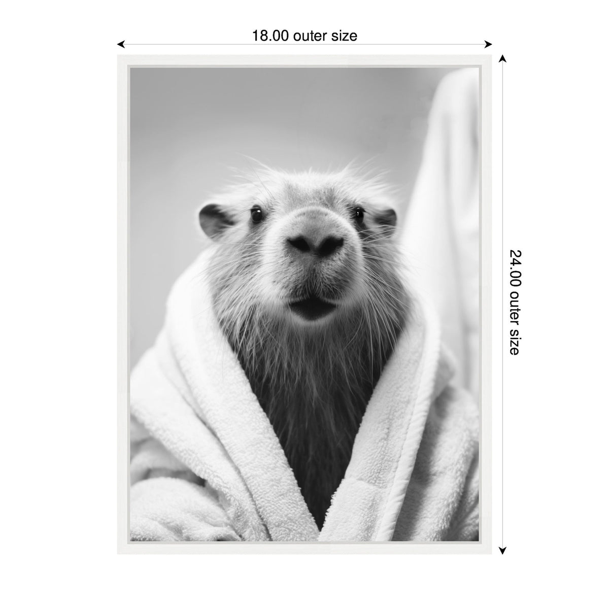 Sylvie Capybara Bathroom Art Towel Robe Black and White Framed Canvas by The Creative Bunch Studio