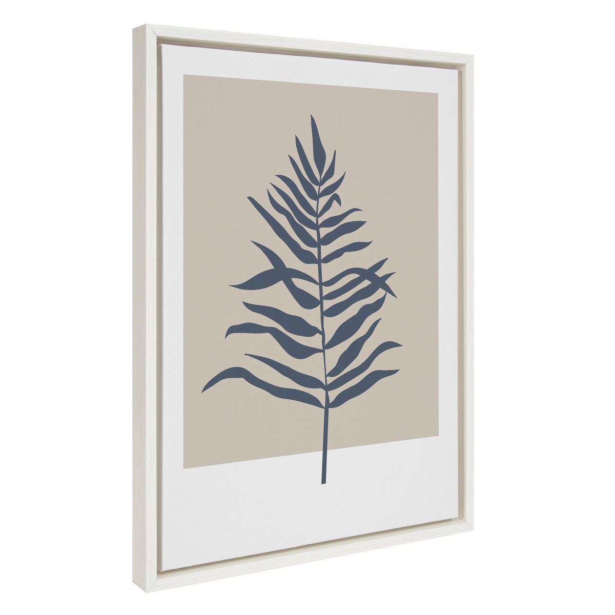 Sylvie Muted Tan and Blue Colorblock Botanical Fern Framed Canvas by The Creative Bunch Studio