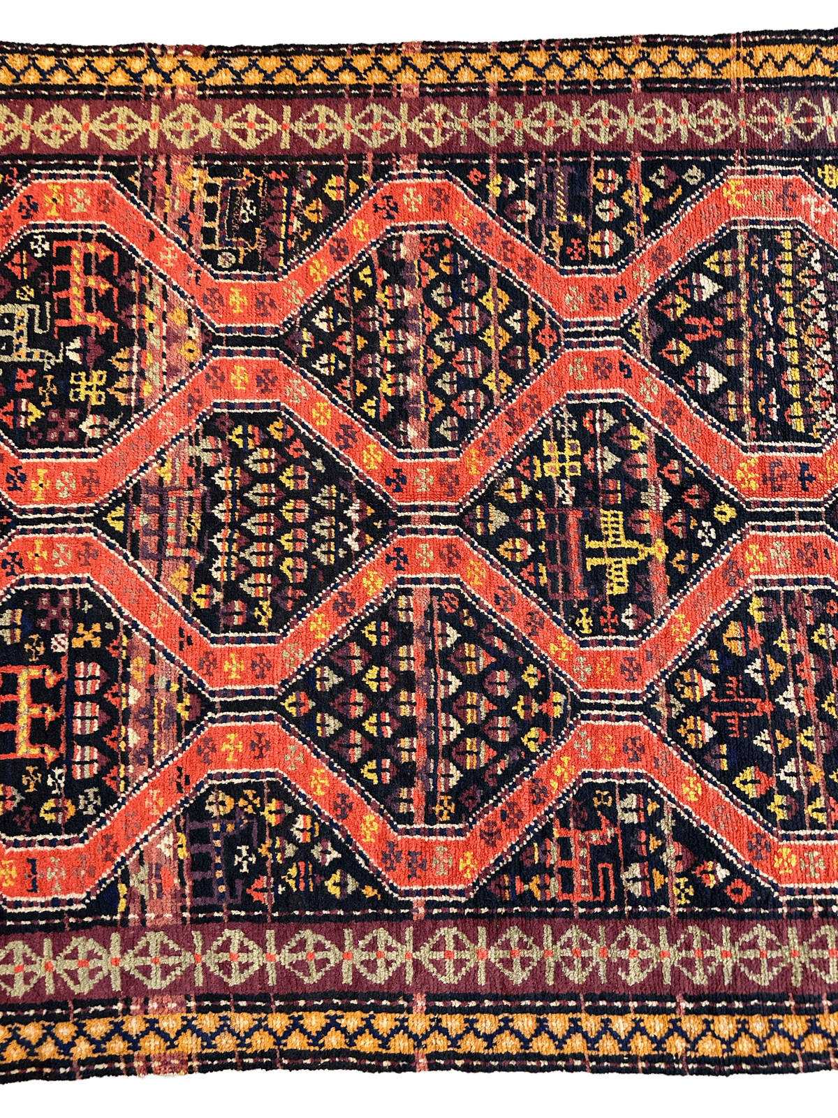 Antique Caucasian Kazak Rug 4x9 | Navy, Orange & Gold | Hand-Knotted Wool - Rugistan, view 2