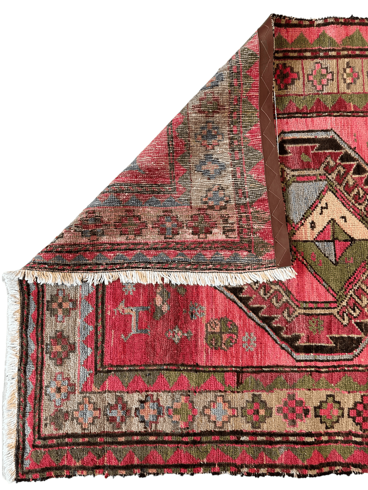 Antique Caucasian Runner 4x9 | Red, Olive Green & Beige | Hand-Knotted Wool - Rugistan, view 7