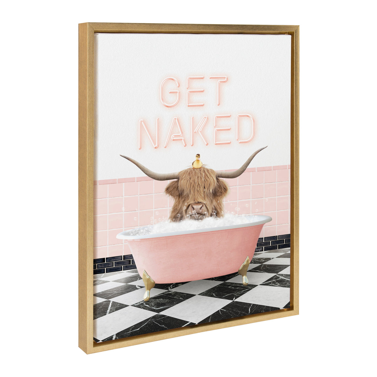 Sylvie Highland Cow Randal Neon Sign Bath Framed Canvas by Amy Peterson