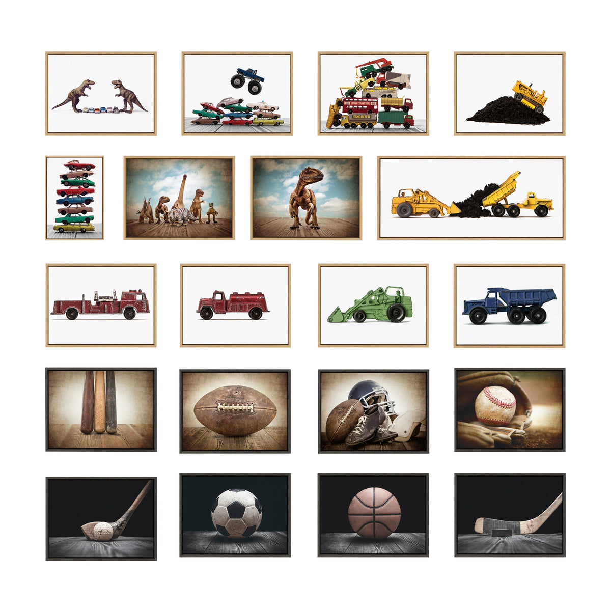 Sylvie Dino Cars Faceoff Framed Canvas by Saint and Sailor Studios
