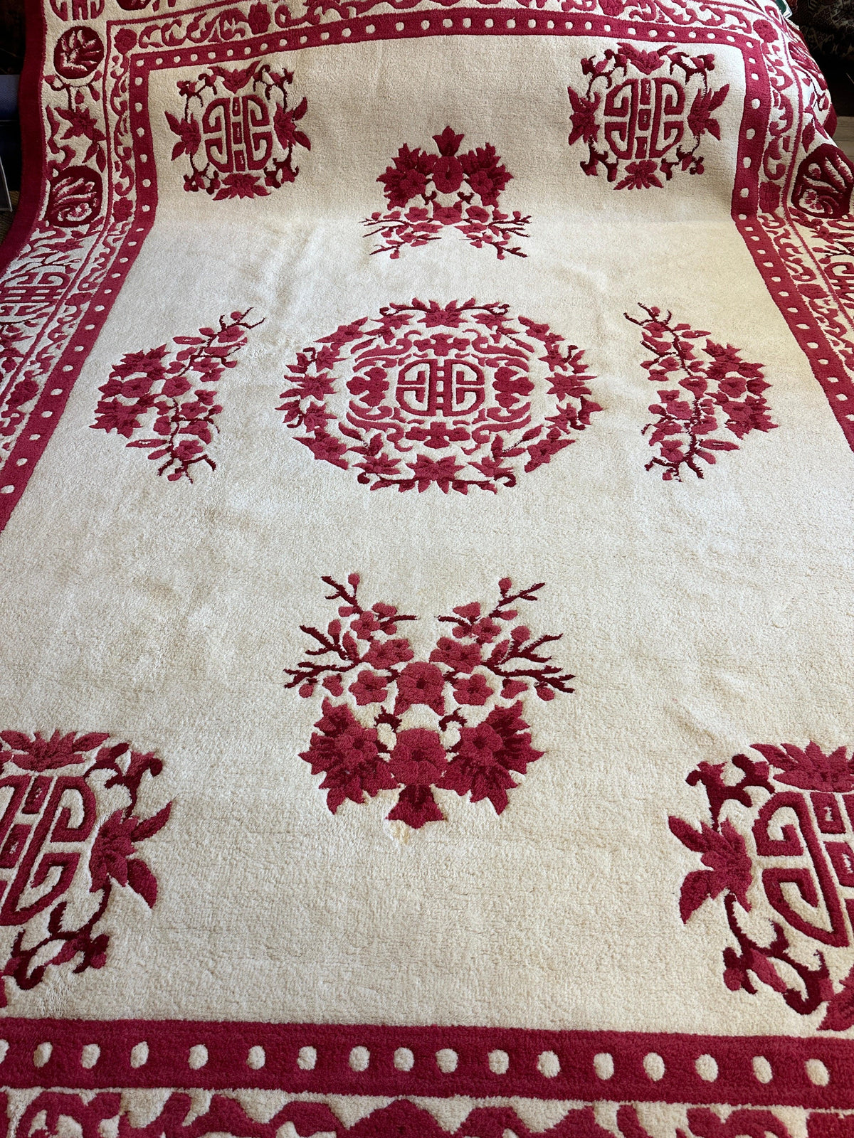 Indian Rug 11x15 | Ivory & Red | Hand-Knotted Wool - Rugistan