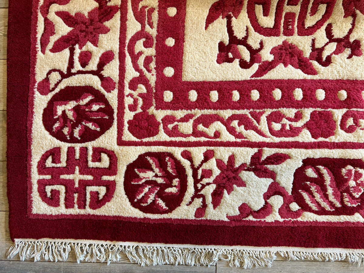 Indian Rug 11x15 | Ivory & Red | Hand-Knotted Wool - Rugistan, view 10
