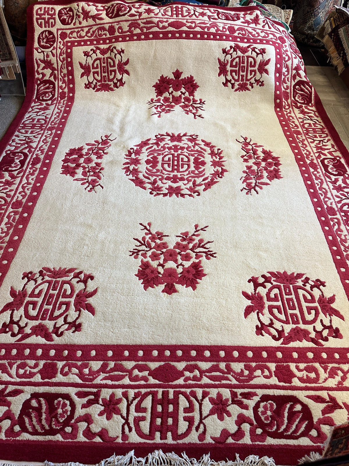 Indian Rug 11x15 | Ivory & Red | Hand-Knotted Wool - Rugistan, view 3