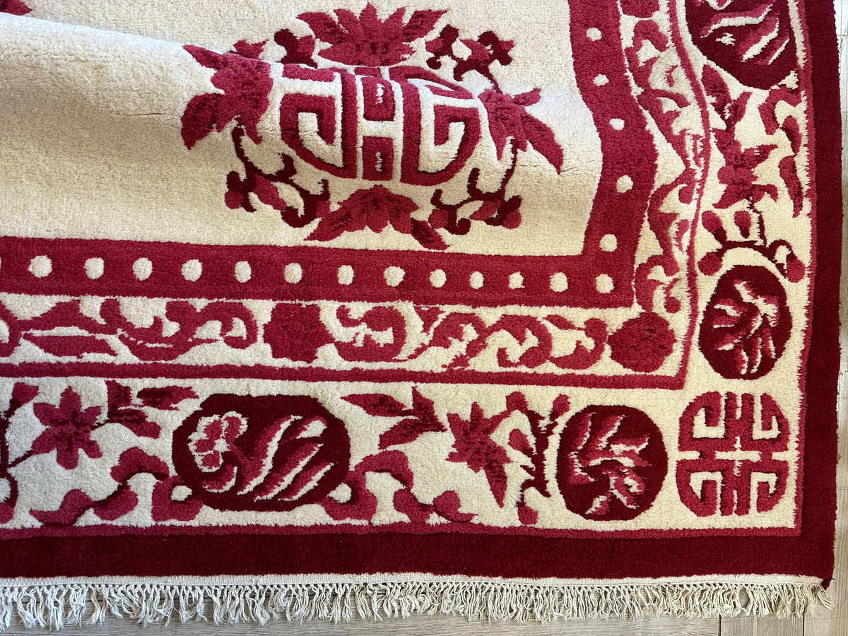 Indian Rug 11x15 | Ivory & Red | Hand-Knotted Wool - Rugistan, view 7