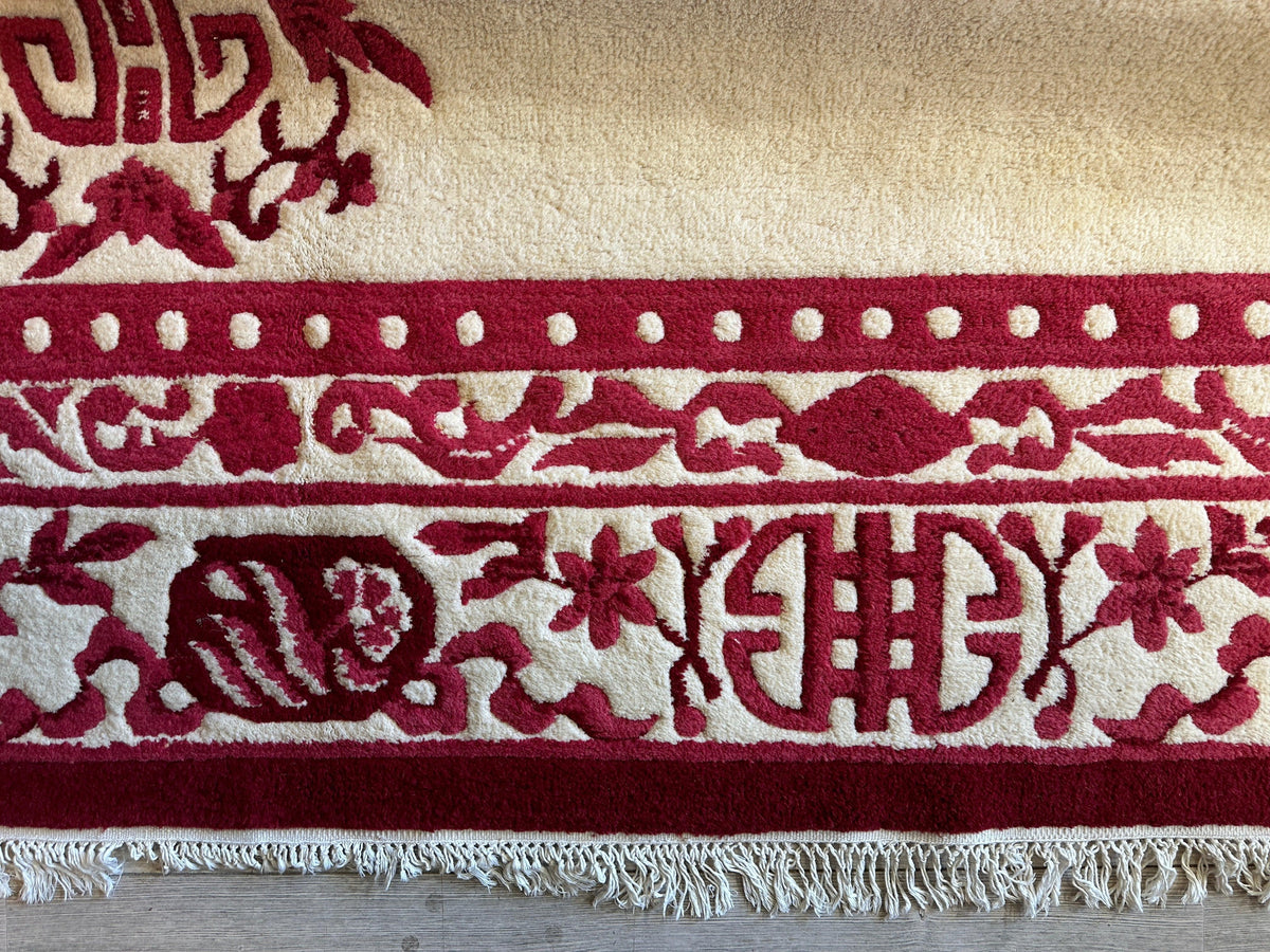 Indian Rug 11x15 | Ivory & Red | Hand-Knotted Wool - Rugistan, view 8