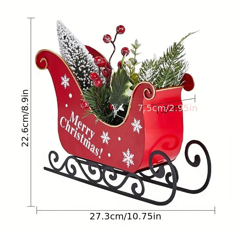 Red Metal Mini Desktop Christmas Sled with Snowflake Design