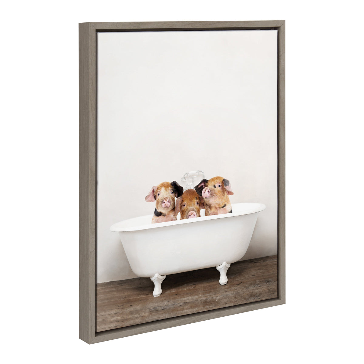 Sylvie Three Little Pigs In Vintage Bathtub Framed Canvas by Amy Peterson Art Studio