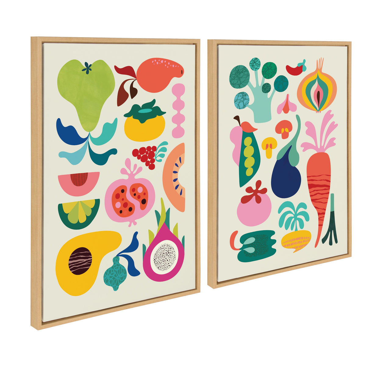 Sylvie Modern Fruits and Modern Veggies Framed Canvas Art Set by Rachel Lee of My Dream Wall