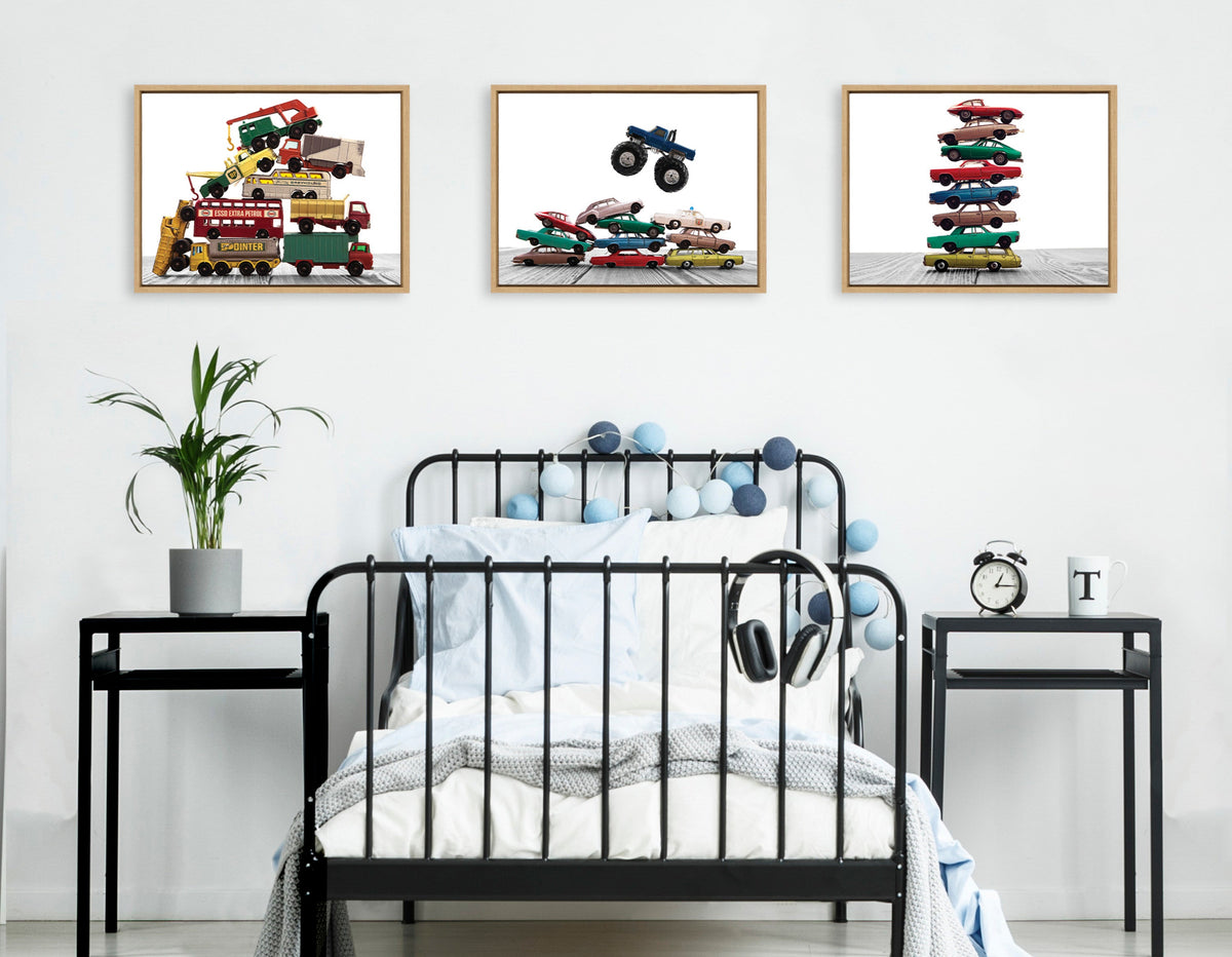 Sylvie Stacked Cars Framed Canvas by Saint and Sailor Studios