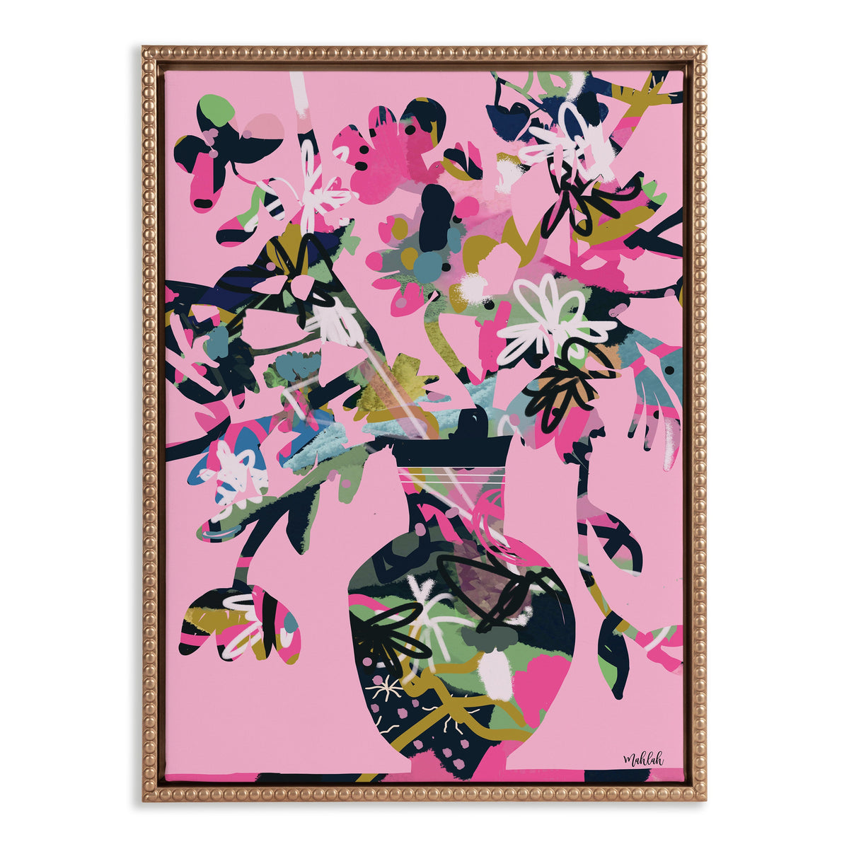 Sylvie Beaded Pinnacle Vase Framed Canvas by Inkheart Designs