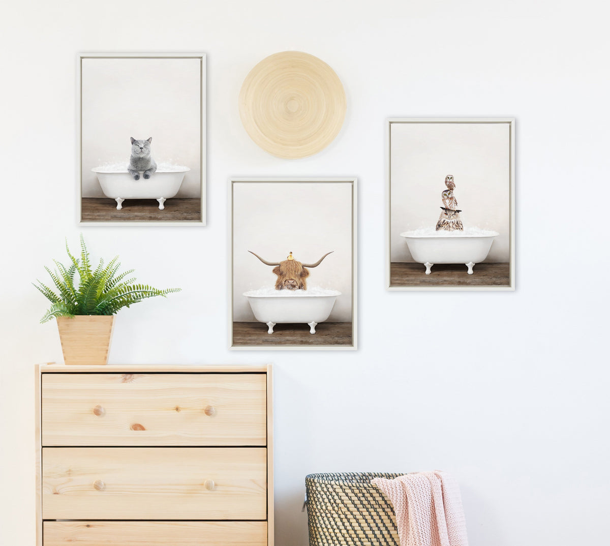 Sylvie Stacked Owls in Rustic Bath Framed Canvas by Amy Peterson Art Studio