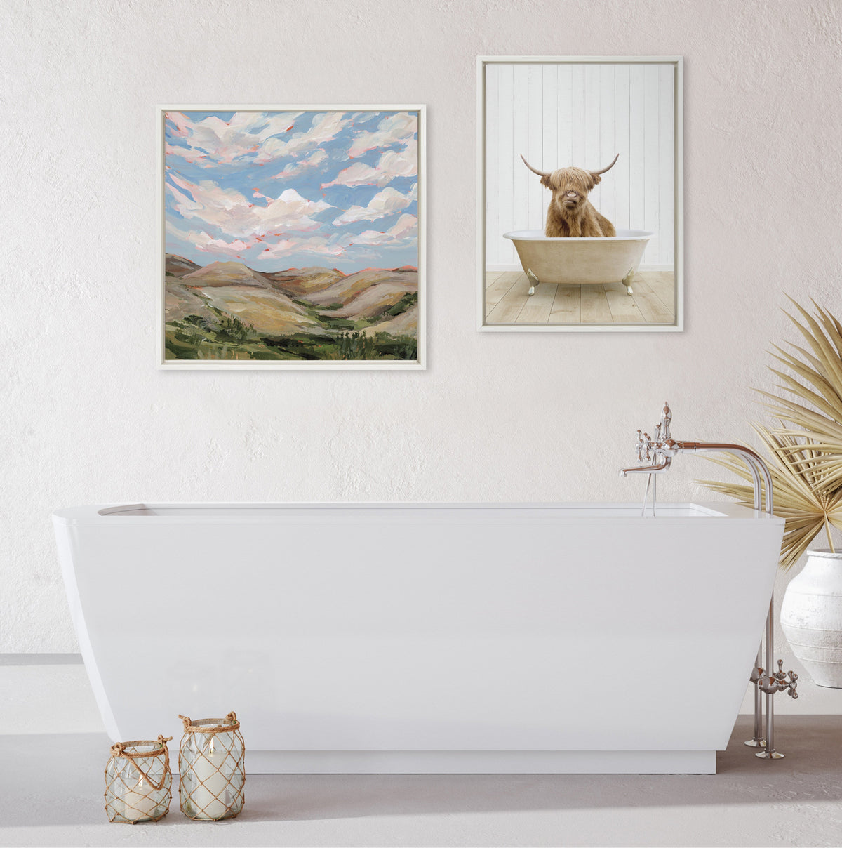 Sylvie Highland Cow Farmhouse Bath Framed Canvas by Amy Peterson Art Studio