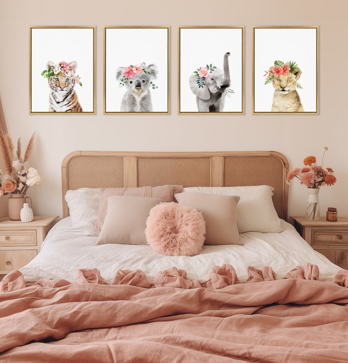 Sylvie Flower Crown Elephant Framed Canvas by Amy Peterson Art Studio