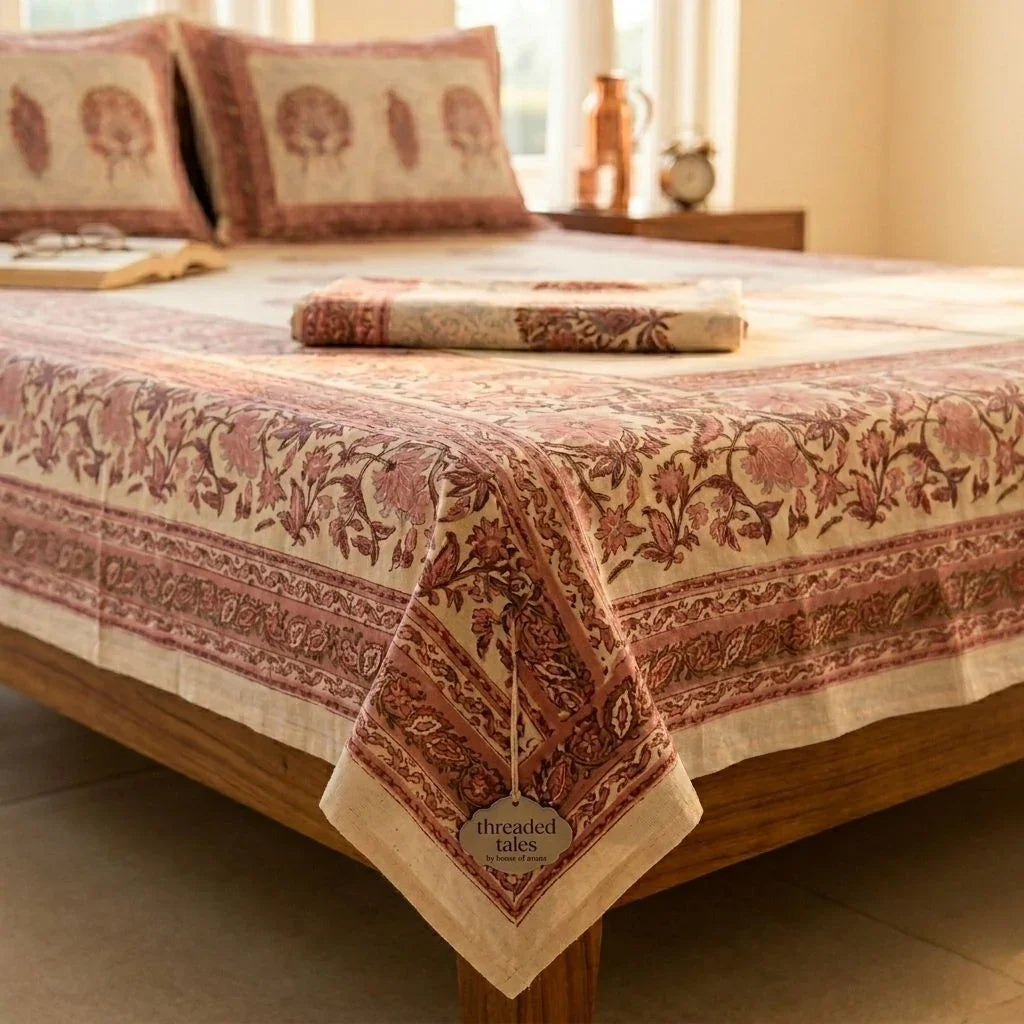 Sanganeri Heritage Hand-Block Printed Bedsheet Set | 100% Fine Cotton — House of Avana, view 2 of 4