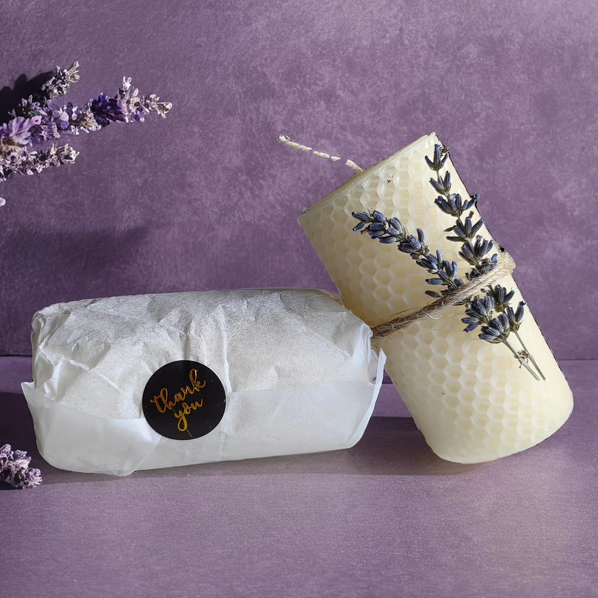 Set of 2 Lavender Beeswax Candles for Gifts — House of Avana, view 2 of 26