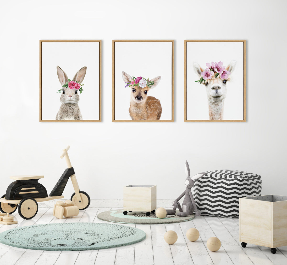 Sylvie Flower Crown Fawn Framed Canvas by Amy Peterson Art Studio