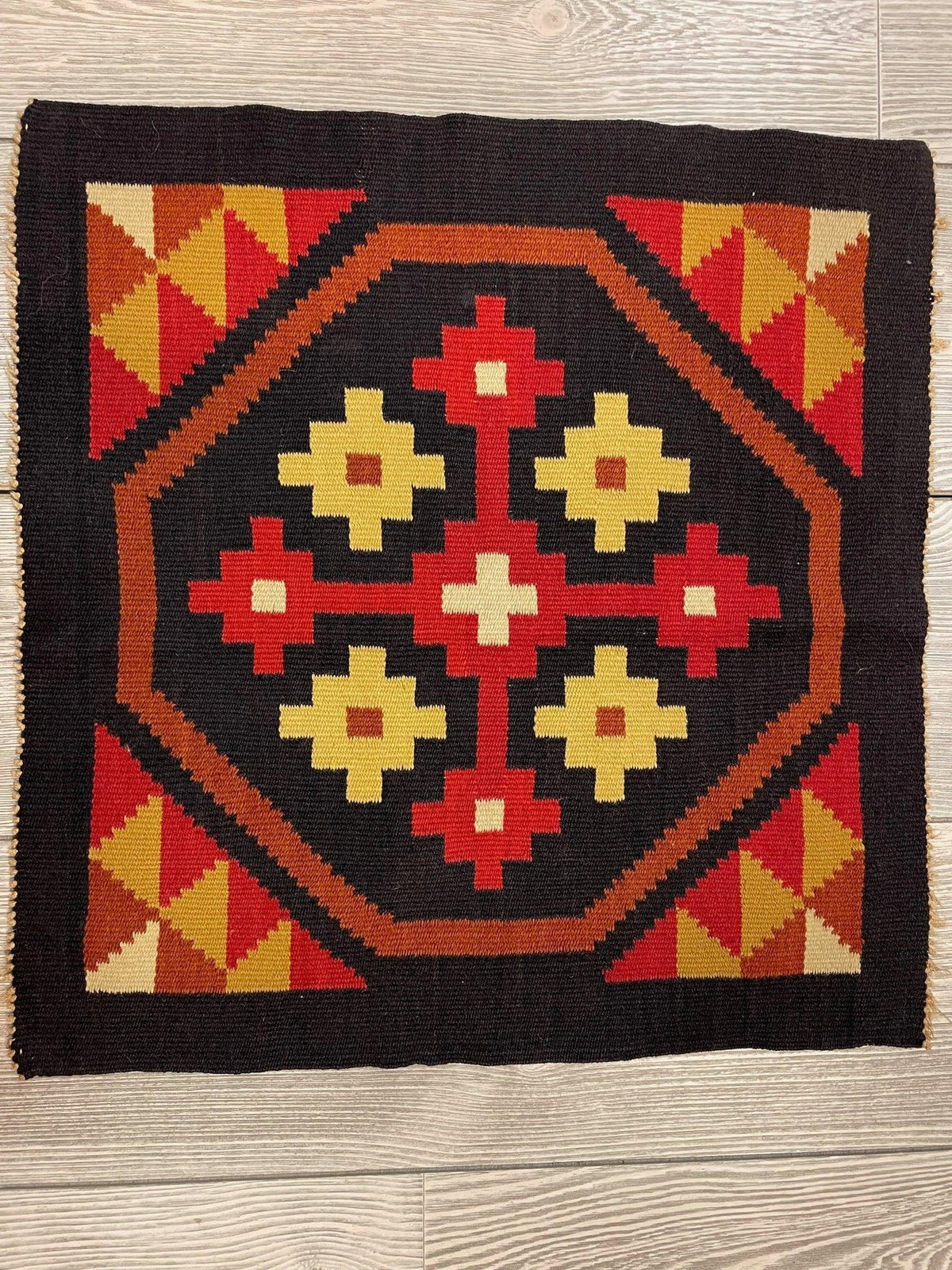 Vintage Kilim Rug 2x2 | Black, Red & Gold | Hand-Woven Wool Flatweave - Rugistan