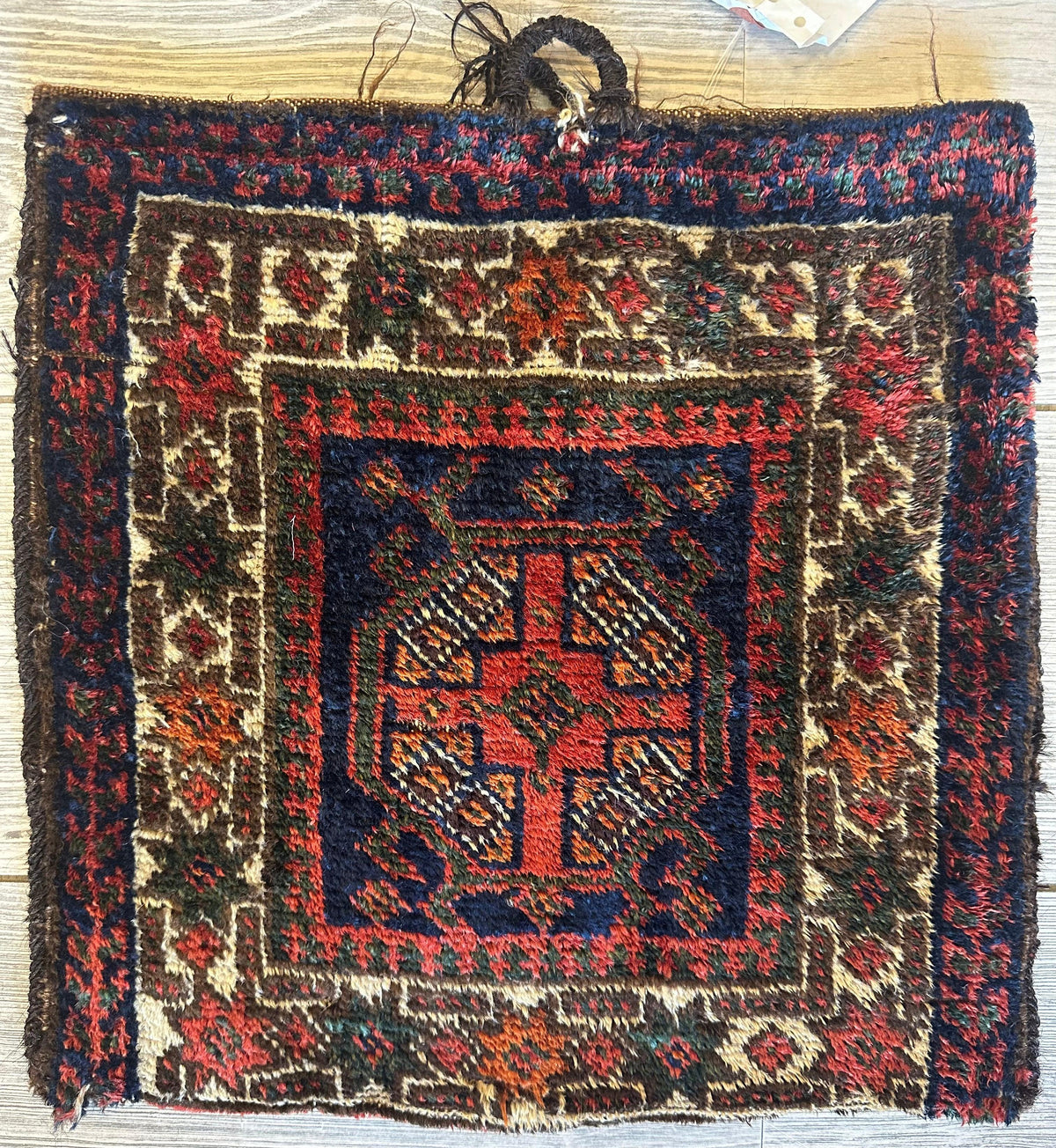 Vintage Persian Kurdish Bag Face 1x1 | Navy, Red & Ivory | Hand-Knotted Wool - Rugistan, view 2