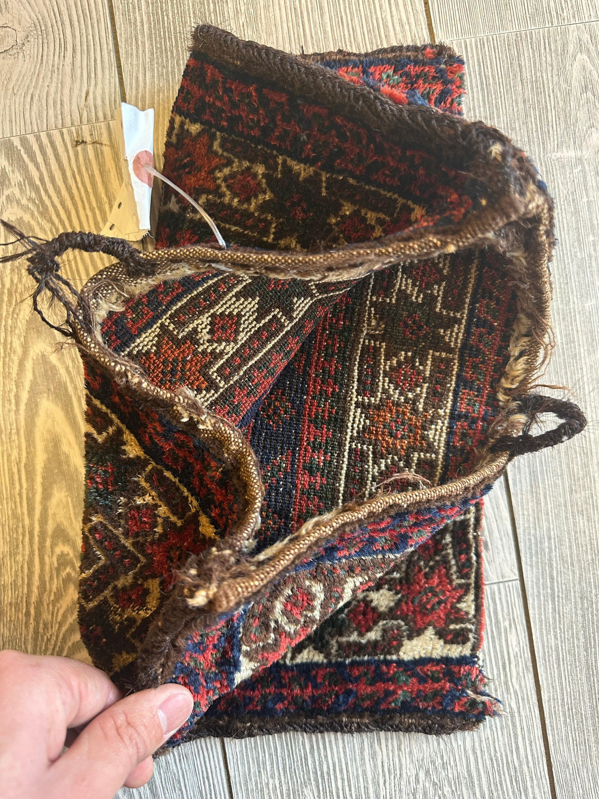 Vintage Persian Kurdish Bag Face 1x1 | Navy, Red & Ivory | Hand-Knotted Wool - Rugistan, view 3