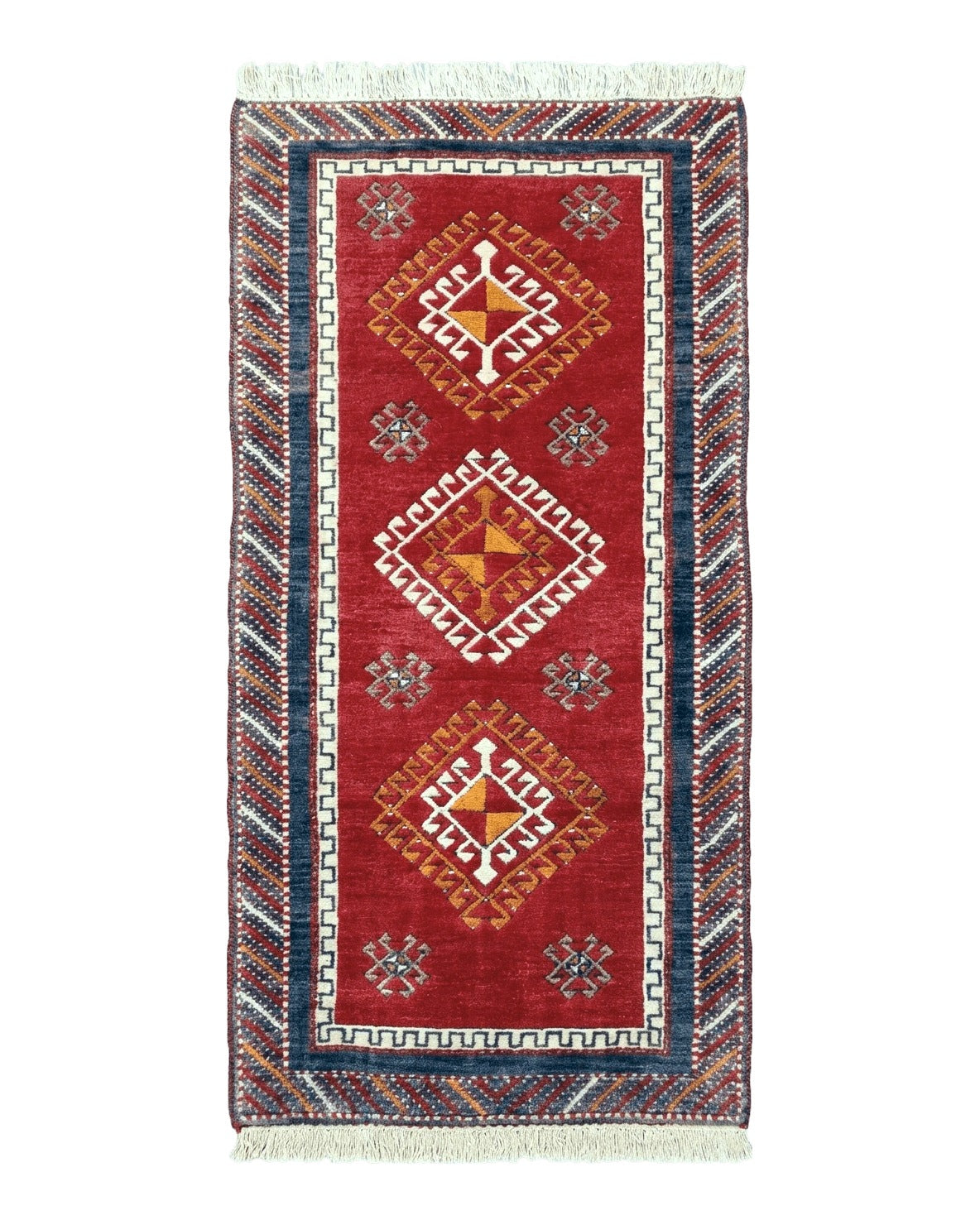 Vintage Turkish Kazak Rug 2.5 x 5 Red Wool Carpet Medallions Runner Geometric - Jewel Rugs