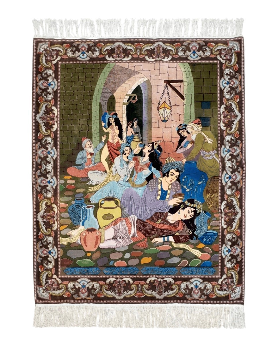 Semi Antique Persian Isfahan Pictoral Rug 4.10x6.1, Wool Handmade High Quality Decorative Carpet - Jewel Rugs