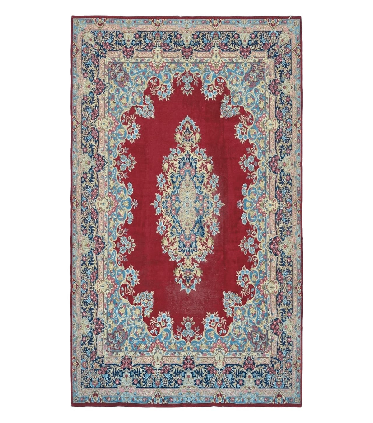 Antique Persian Kirman Rug 10x17 Oriental Carpet 10 x 17, Red, Multicolor, Namazian Signature Master Weaver, Shabby Chic, Semi Open Field - Jewel Rugs