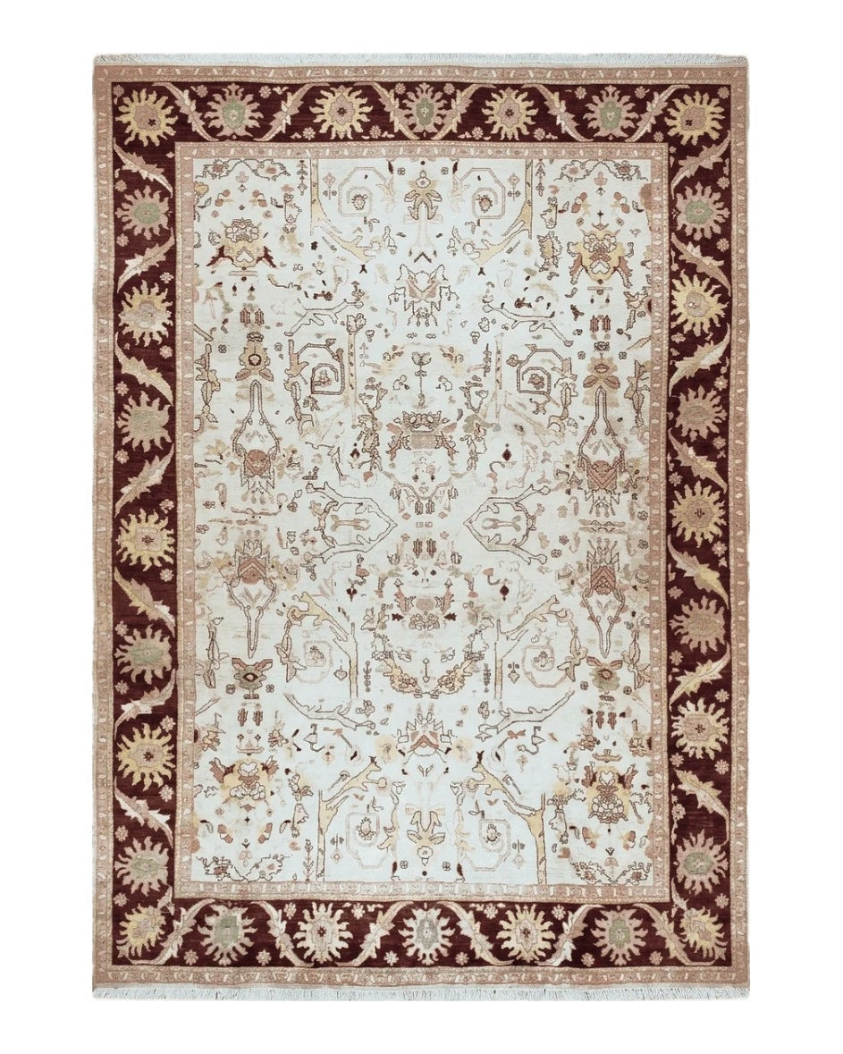 Beige and Maroon Peshawar Rug 10x15, Large Oushak Carpet, Pakistani Rug, Handmade Area Rug, Hand Knotted Rug, Living Room Rug, Nice Wool Rug - Jewel Rugs