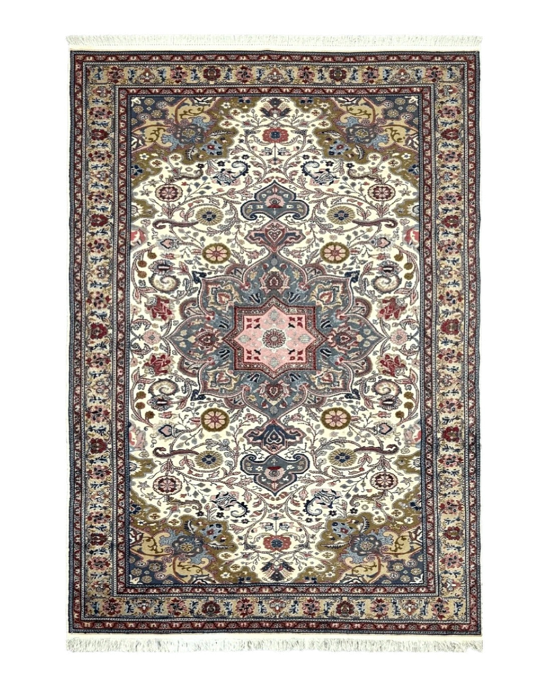 Turkish Sivas Rug 7x9, Vintage Wool Hand-Knotted Carpet, Ivory Cream Purple Tan, Floral Medallion Rug, Fine Oriental Carpet, Medium Size Rug - Jewel Rugs