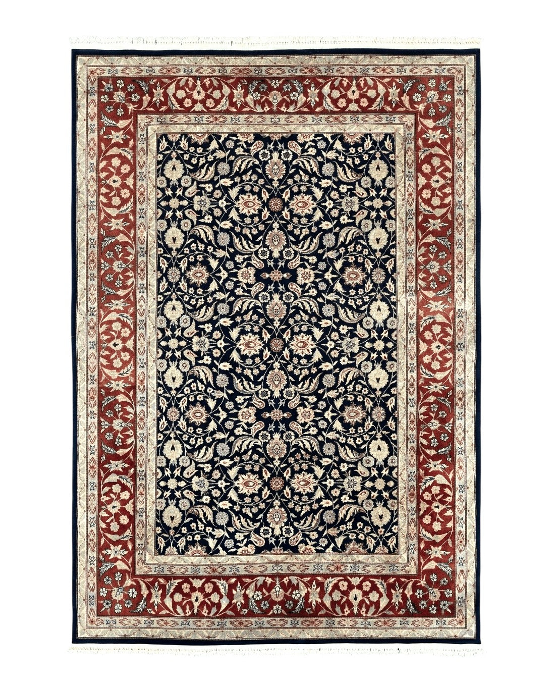 Indo Sarouk Rug 6x9, Vintage Indian Persian Rug, Wool Oriental Carpet, Navy Blue Red Allover Floral Rug, Traditional Very Fine Rug, Area Rug - Jewel Rugs
