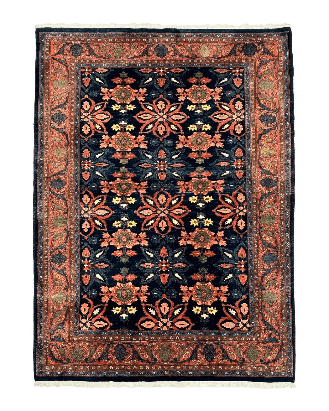 Wonderful Persian Rug 7x10, Navy Blue and Red, Allover Floral Pattern, Bidjar Carpet, Authentic Oriental Rug 7 x 10, Wool Hand Knotted Rug - Jewel Rugs