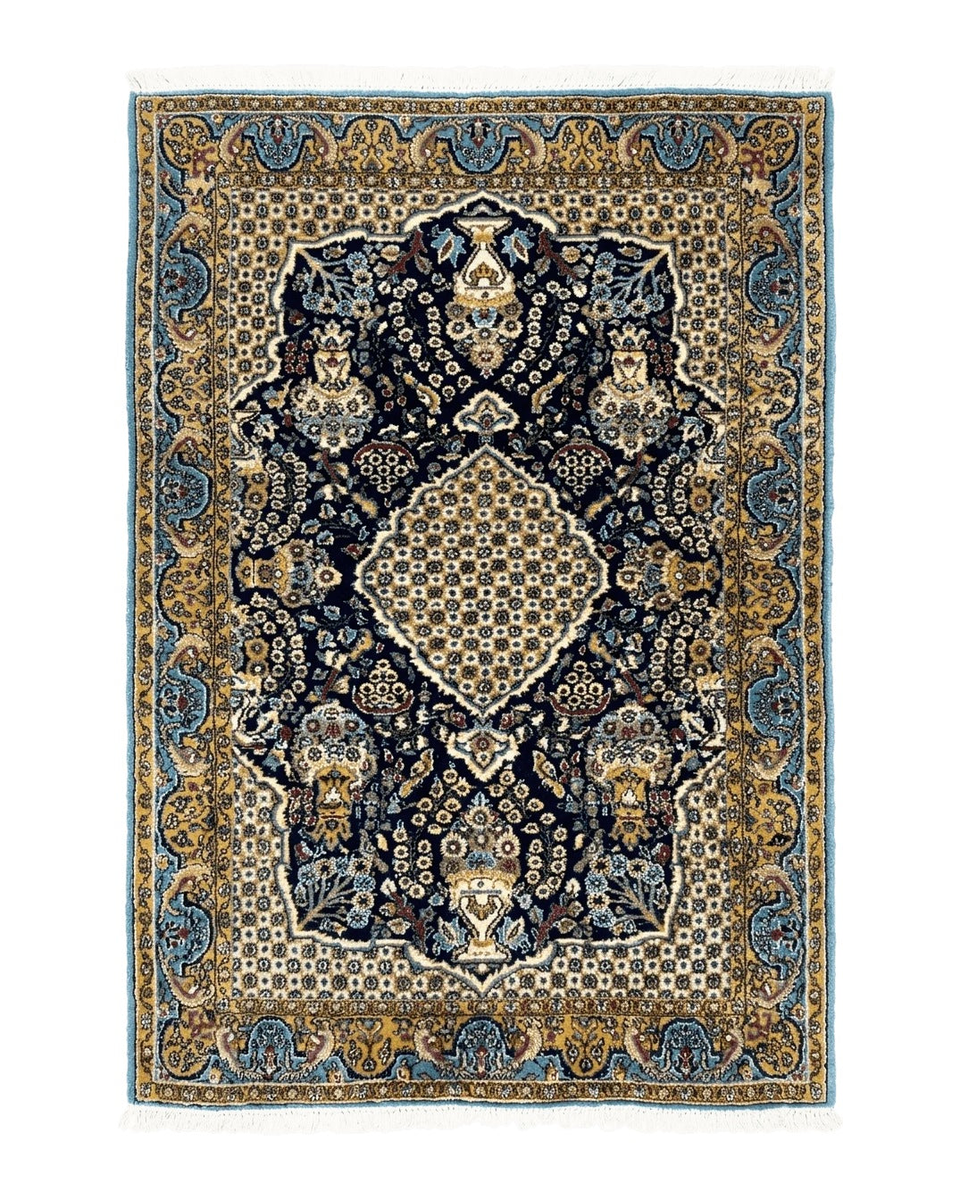Fine Persian Qum Rug 3x5, Semi Antique Vintage Oriental Ghom Carpet, Floral Medallion, Highly Detailed, Hand Knotted, Navy Blue, Wool Area Rug, Birds - Jewel Rugs