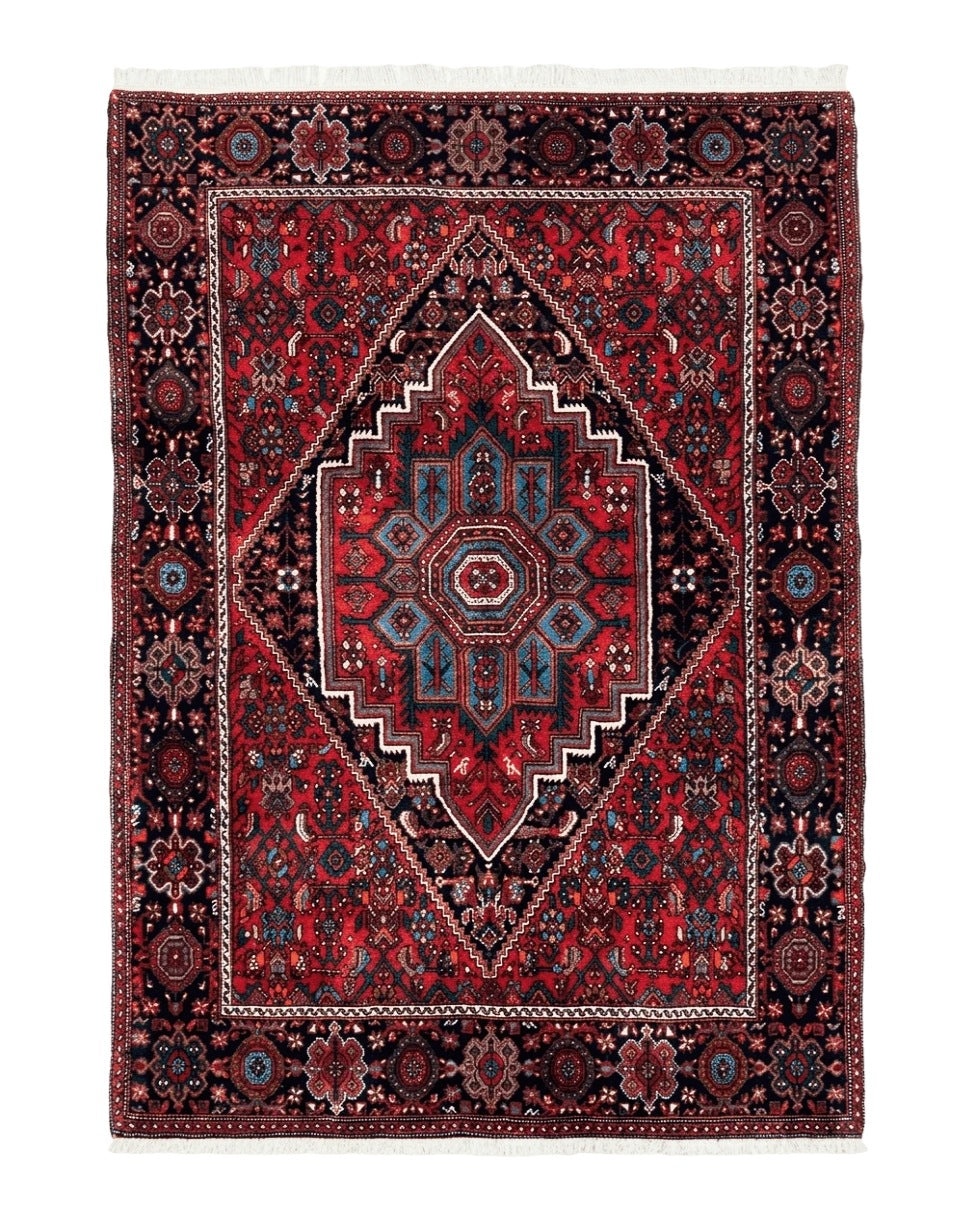 Fine Persian Bidjar Rug 3x5 ft, Ruby Red and Black, Geometric Medallion, Hand Knotted Semi Antique Oriental Bijar Carpet, Wool Area Rug, Tribal Rug - Jewel Rugs