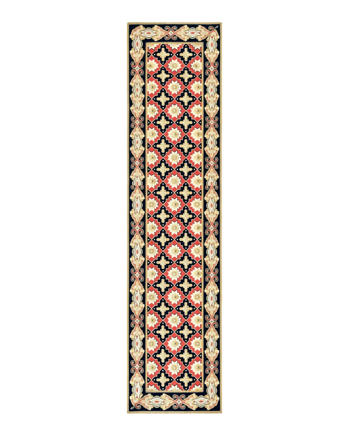 Vintage Runner Rug 3.5 x 14, Long Runner Rug, Stark Custom Made Carpet, European Design, Red Black Ivory Tan, Long Rug for Hallway - Jewel Rugs