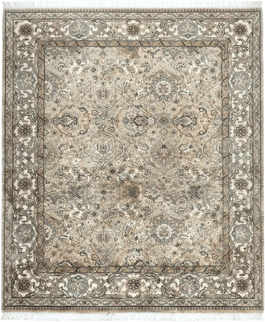 Indo Mahal Rug 8x10, Indian Jaipur Rug 8 x 10 ft, Wool Indo Persian Carpet, Handmade Traditional Floral Area Rug, Olive Green, Vintage Rug - Jewel Rugs