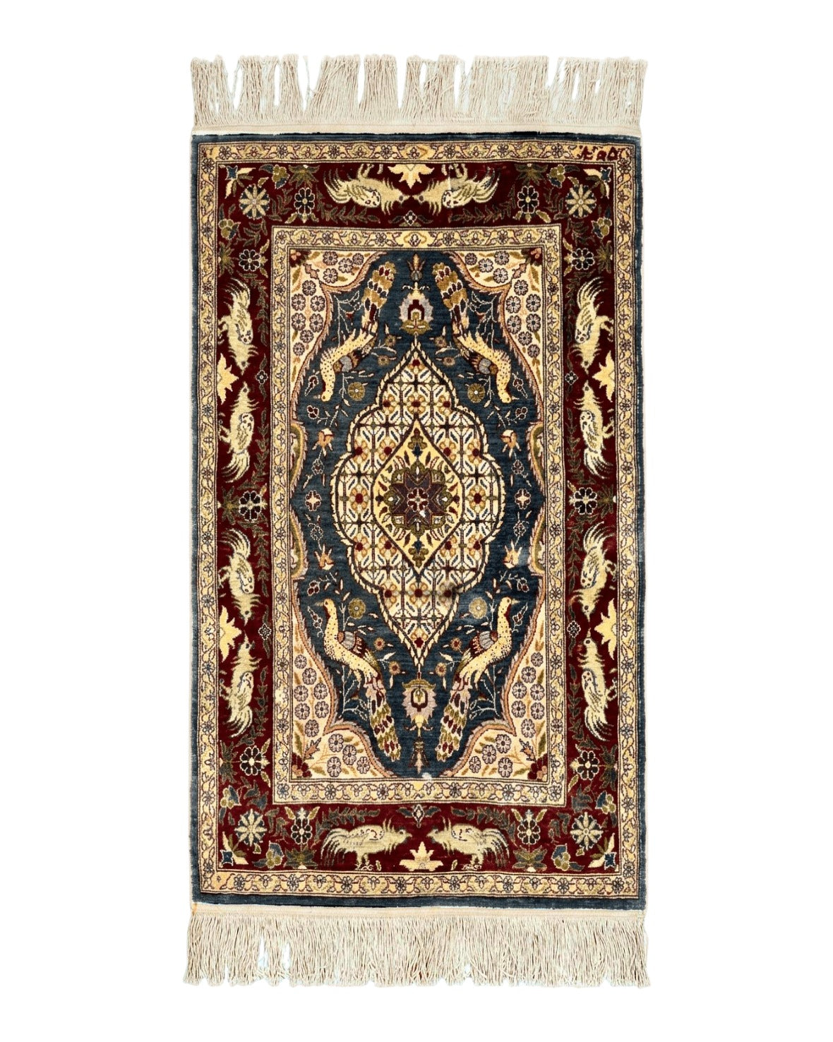 Silk Turkish Hereke Rug 2x3, Peacocks Birds, Signature from Master Weaver, Super Finely Hand Knotted 550 KPSI, Animal Pictorials - Jewel Rugs