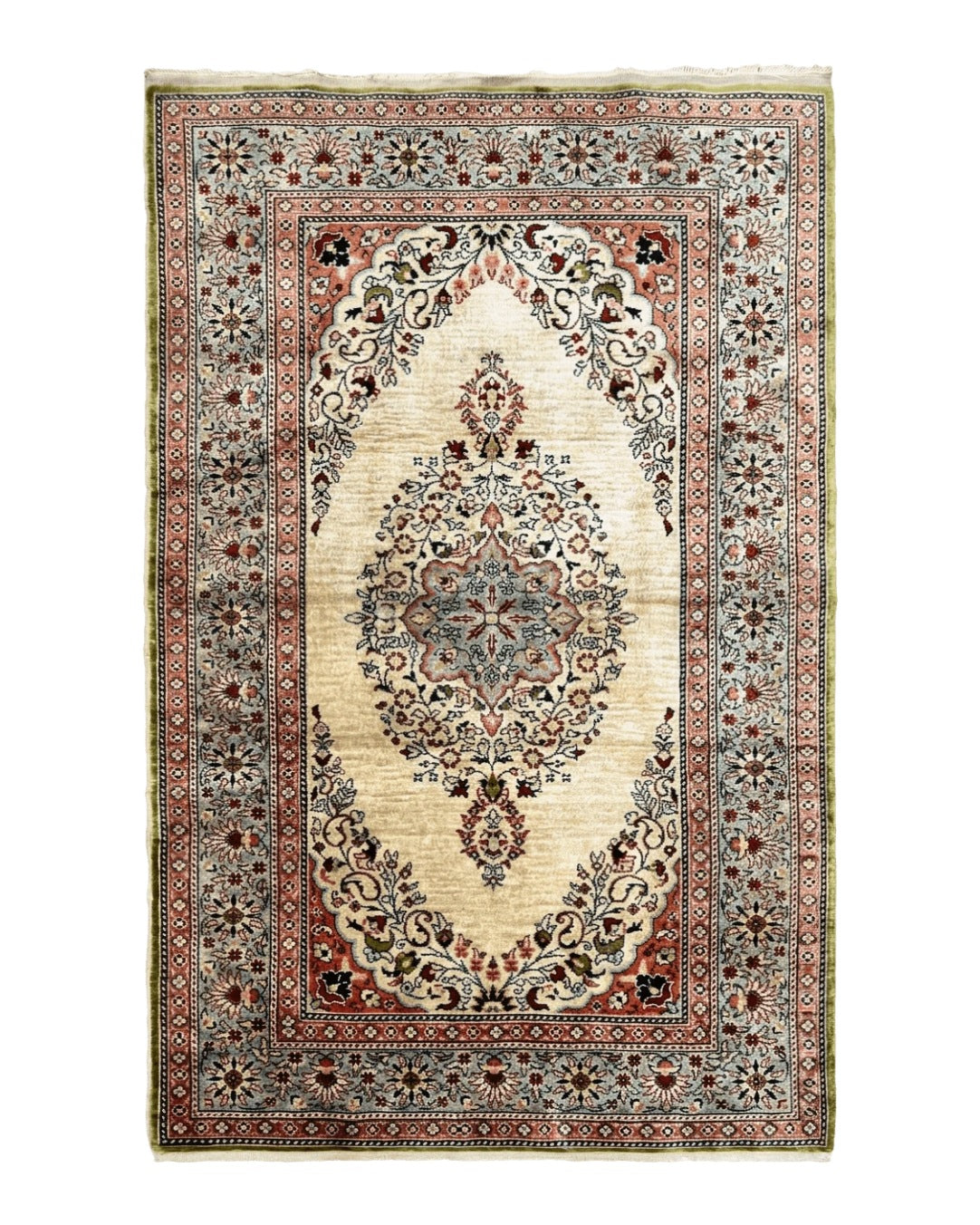 Silk Turkish Kayseri Rug 2x3, Very Finely Hand Knotted, Semi Open Field, Vintage, Silk Pile on Silk Foundation, 300 KPSI - Jewel Rugs