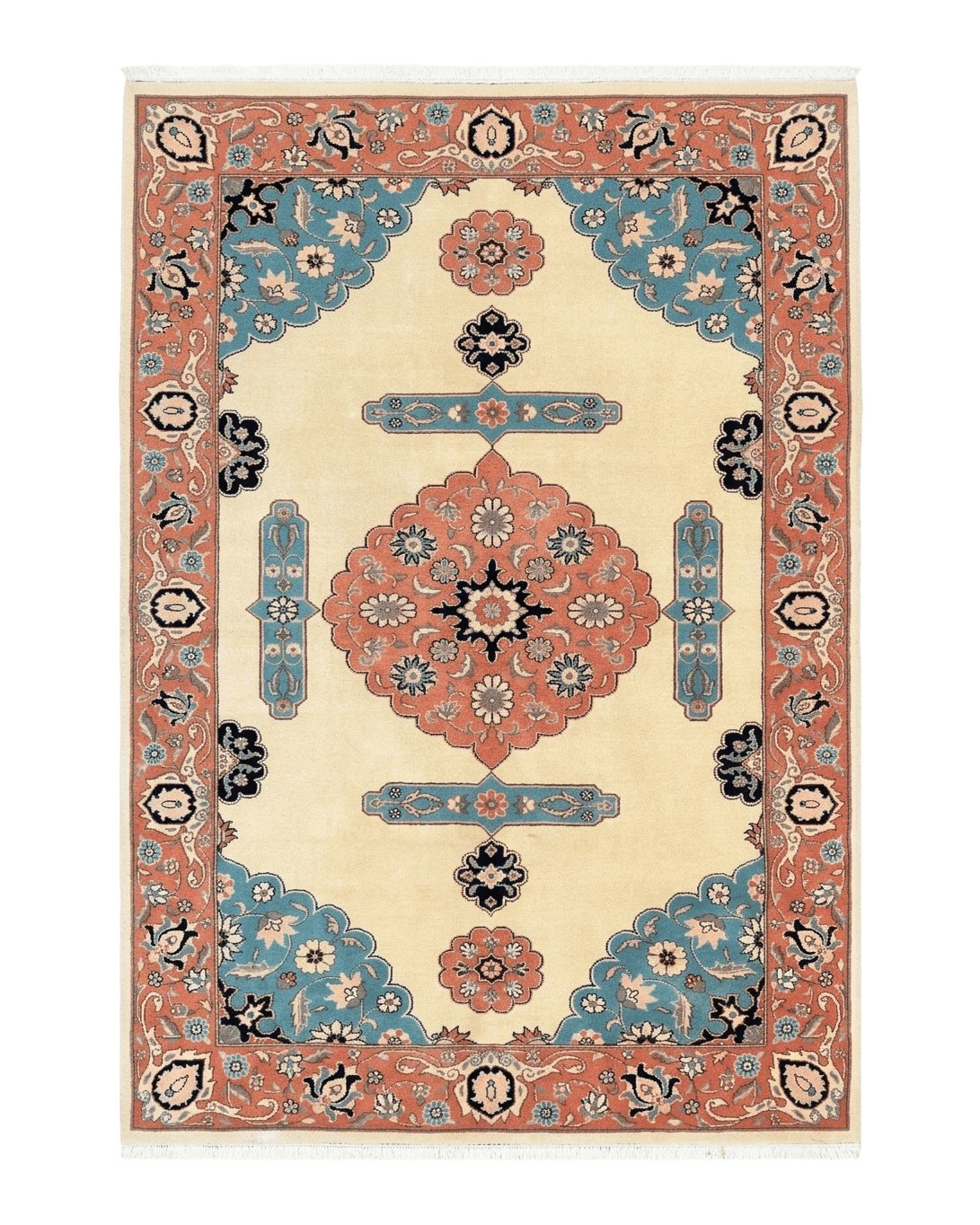 Romanian Heriz Serapi Rug 6x9, Hand Knotted Vintage Wool Oriental Carpet, Medium Sized Area Rug, Boho Rug, Handmade Rug, Cream and Pink - Jewel Rugs