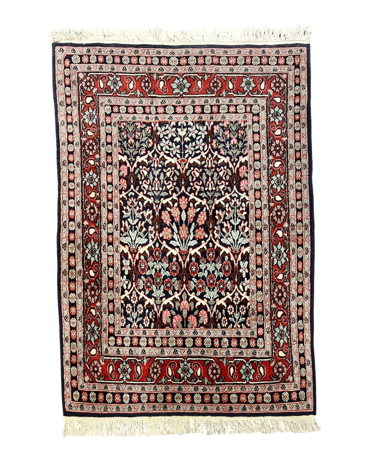 Pak Persian Rug 3x4, Wool Hand Knotted Vintage Traditional Carpet, Navy Blue & Red, Very Fine Small Handmade Floral Rug - Jewel Rugs