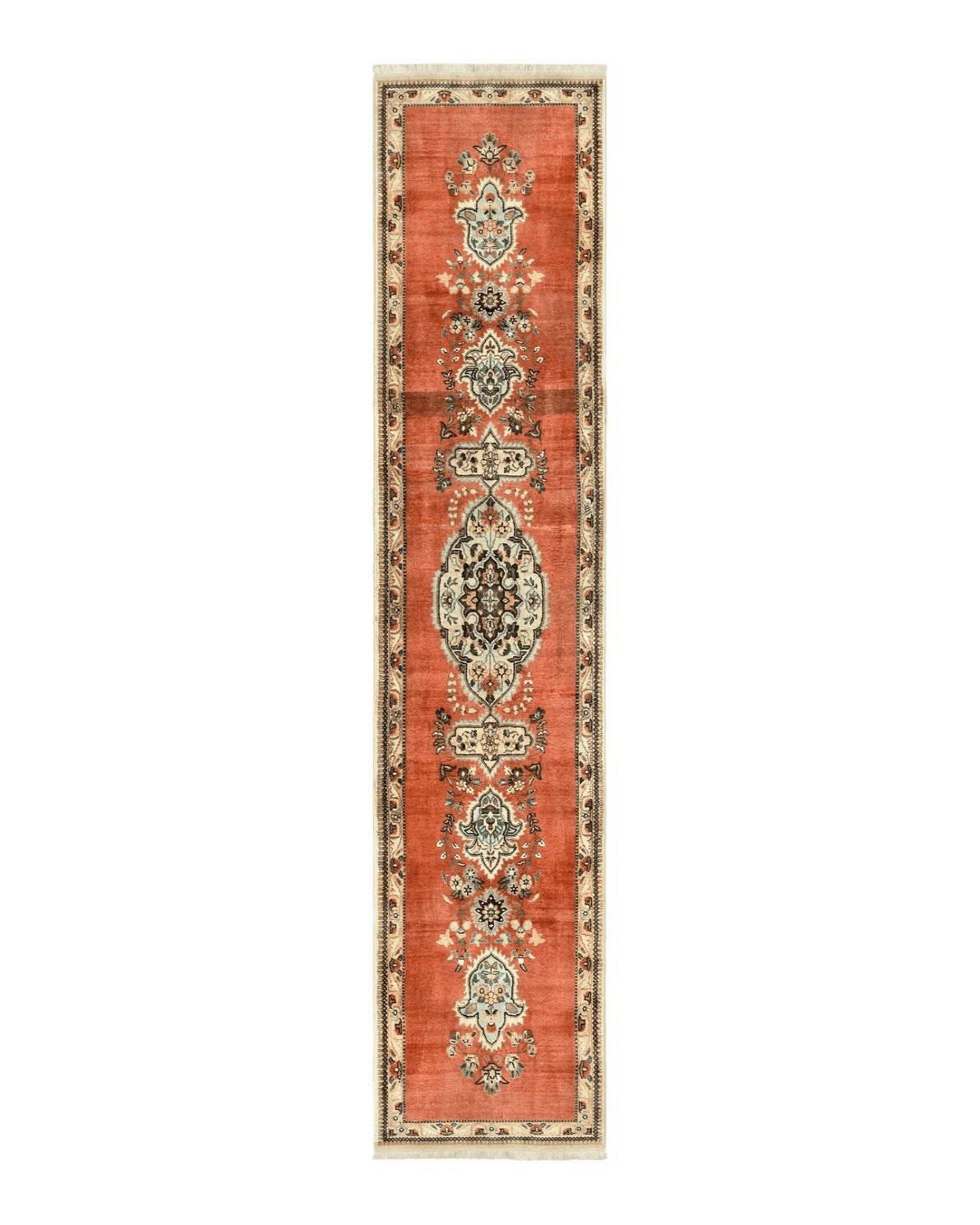 Persian Tabriz Runner Rug 3 x 12, Open Field, Terracotta - Jewel Rugs