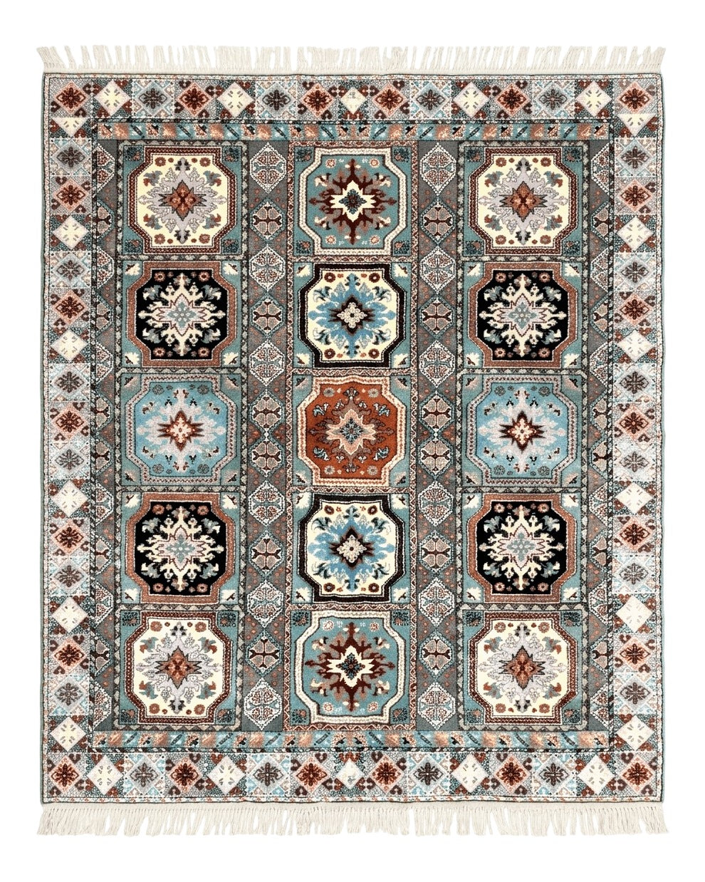 Moroccan Rug 7x8, Wool Hand Knotted Vintage Carpet, Multicolor Panel Design Oriental Rug - Jewel Rugs