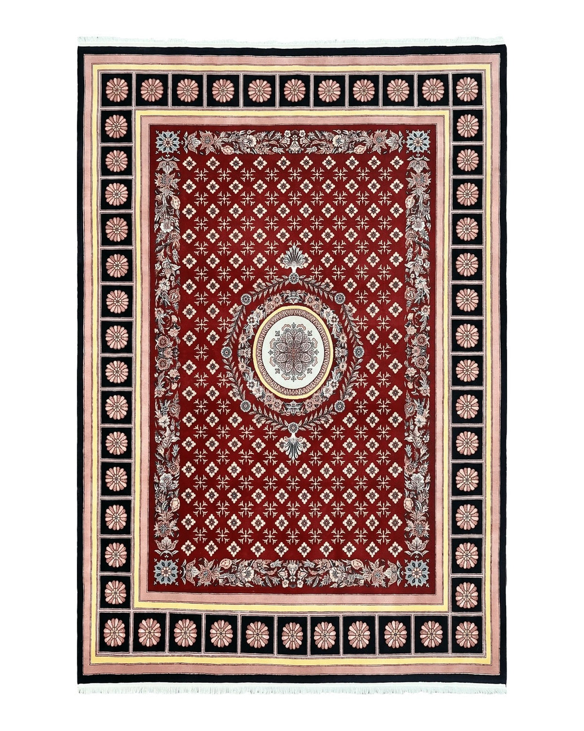 Pakistani Rug 6x9, European Aubusson Design, Wool Handmade Vintage Carpet, Dark Red, 6 x 9 Medium Sized Rug - Jewel Rugs