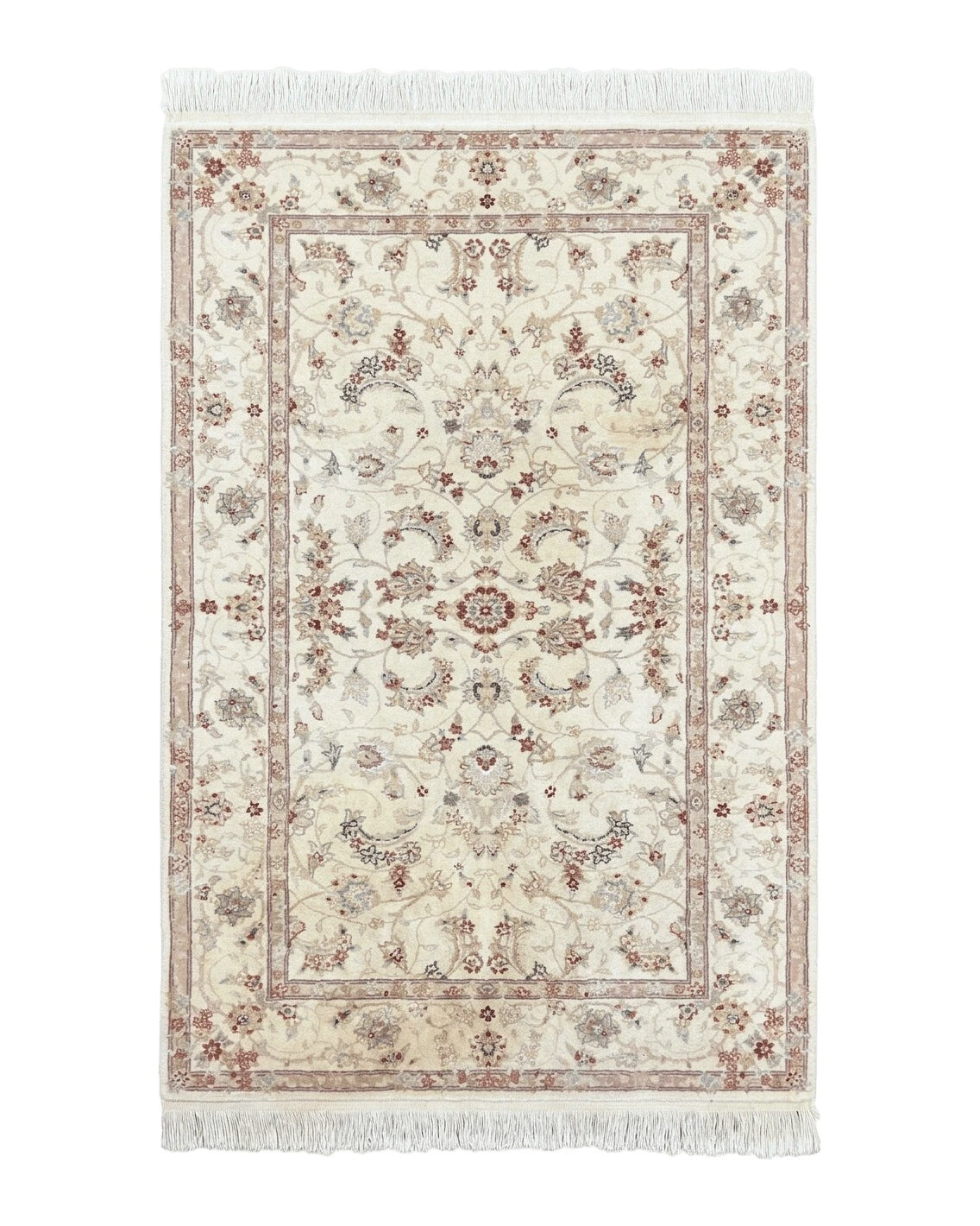 Sino Persian Rug 3x5, Wool with Silk Highlights, Ivory Floral Traditional Wool Area Rug, Fine Oriental Carpet, Vintage 3 x 5 Handmade Rug - Jewel Rugs